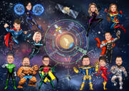 Caricature du groupe de super-héros de l'espace