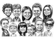 Caricature de groupe en noir et blanc d'une classe d'école