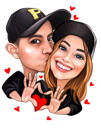 Kiss Me - Colored Couple Caricature with Hearts