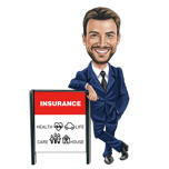 Versicherungs-Cartoon-Karikatur vom Foto