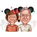 Cadeau personnalisé de caricature d'anniversaire de couple de parents dans le style de couleur dessiné par des artistes