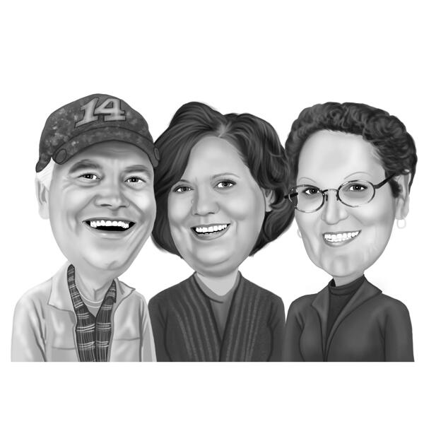 Карикатура группы коллег в черно-белом стиле по фотографиям