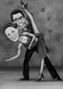 Caricatura personalizada de pareja de tango en estilo blanco y negro de fotos
