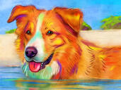 Portret de desene animate de câine Tongue Out, desenat manual în acuarele naturale din fotografie