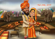 Indisches Bollywood-Paar zeichnet Karikatur von Fotos mit benutzerdefiniertem Hintergrund