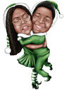 Two Persons Full Body Colored Caricature Drawing in Any Custom Outfit or T-shirt from Photos