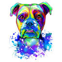 Рисунок карикатуры на собаку боксера в акварельном стиле по фотографиям