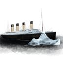 Regalo personalizado de caricatura de barco de fotos dibujadas a mano en estilo coloreado con fondo