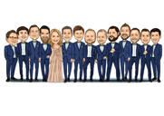 Dibujo de caricatura de padrinos de boda y damas de honor