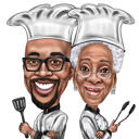 Caricature drôle de couple de cuisine