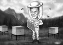 Beekeeper+Caricature+Black+and+White
