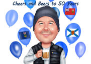 Funny Exaggerated Style Caricature Gift for 50th Birthday Anniversary