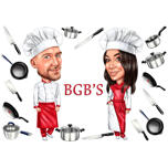 Chefs Cartoon Logo: amantes de la cocina dibujo personalizado