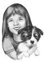 Retrato em preto e branco de dono de cachorro