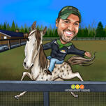Portrait caricatural d'une personne à cheval