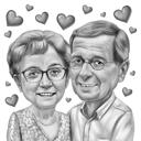 Couple, caricature, noir blanc, crayons, style