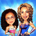Superhero Mother with Daughter Caricature
