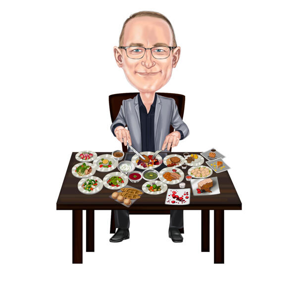 Matkritiker tecknad porträtt presentkarikatyr i färgstil från foton