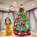 Decorating Christmas Tree Caricature