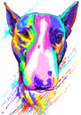 Bull Terrier Caricature in Watercolor Style