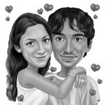 Valentine's Day Caricature in Black and White Style