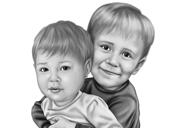 Portrait de dessin animé de 2 frères en noir et blanc