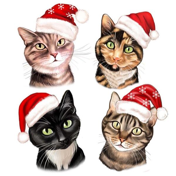 Christmas Cats Caricature Portrait