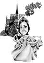 Rochie lungă Desen de caricatură de femeie în stil alb-negru din fotografie
