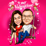 Caricatura di coppia di San Valentino sull'altalena