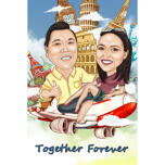 Forever Together - Cadeau de caricature de couple d'anniversaire avec fond personnalisé