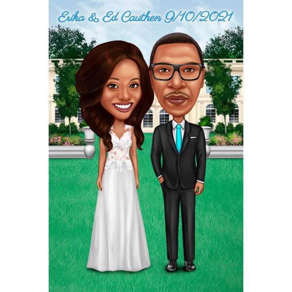 Benutzerdefinierte Paar-Hochzeits-Einladungs-Karikatur im lustigen übertriebenen Stil von Fotos