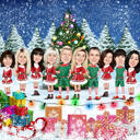 Full Body Santa and Elves Corporate Caricature – Christmas Gift