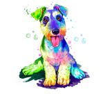 Foksterjera suņu šķirnes karikatūras portrets spilgtā akvareļa stilā no fotoattēla