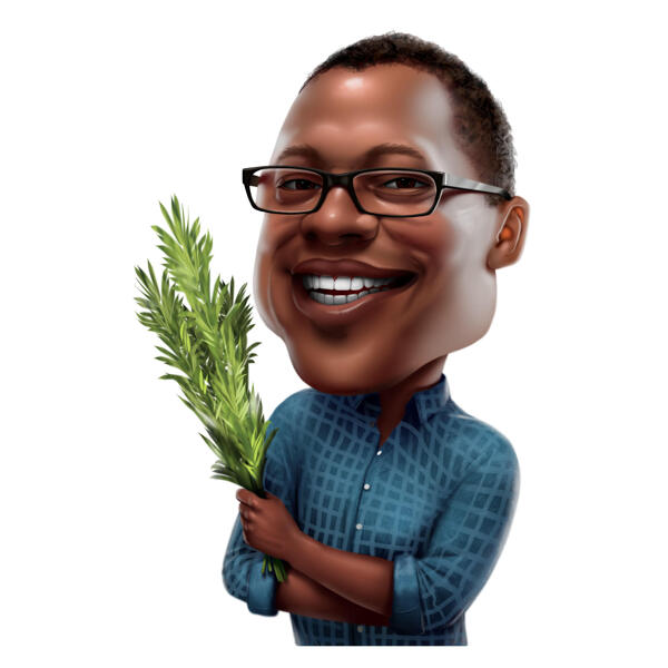 Food Lover Caricature: Person Holding Rosemary