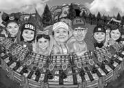 Карикатура семьи на американских горках нарисованная с фотографии