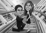 Proposal Couple Full Body High Caricature Black and White Style with Custom Background