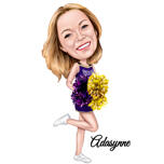Cheerleader Caricature in Colored Style