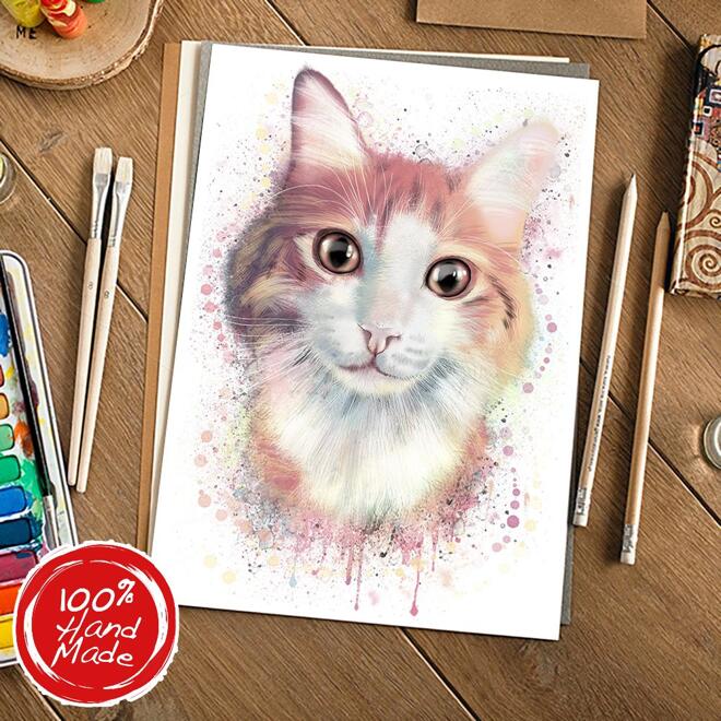 Painettu akvarelli kissan muotokuva