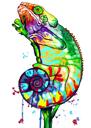 Retrato de iguana em aquarela desenhado à mão de fotos em estilo arco-íris
