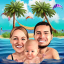 Vacation Family with Baby Caricature