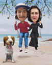Par med kæledyr - brugerdefineret farvet karikatur fra fotos med baggrund