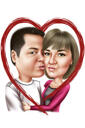Hearted Kiss on Cheek Couple Karikatuur in kleurstijl van foto