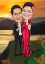 Paar Cartoon Portrait mit Feuerwerk