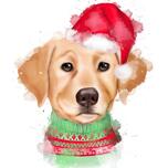 Рождественский акварельный портрет собаки