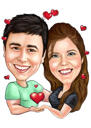 Couple Caricature Holding Hearts