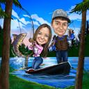 Funny Fishing Couple Caricature