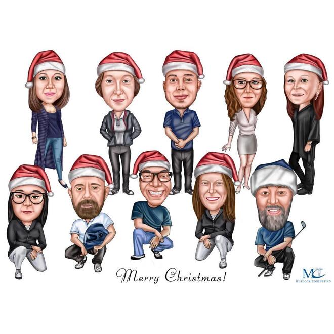 Carte digitali di caricatura aziendale di buon Natale in stile a colori dalle foto