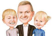 Regalo de caricatura de dibujos animados de padre y 2 niños en estilo de color de fotos
