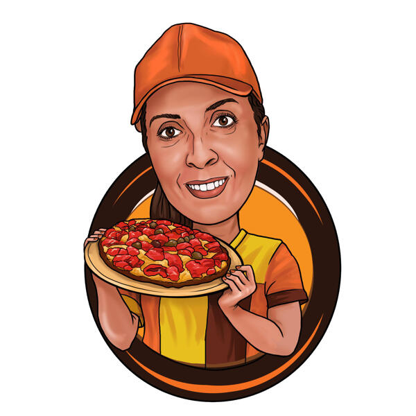 Pizza Girl Caricatura de desenho animado personalizado Design de logotipo de negócios a partir de fotos