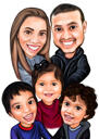 Eltern mit drei Kindern Karikatur vom Foto auf einfarbigem Hintergrund